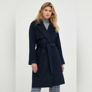 2NDDAY “Livia” Wool Blend Wrap Coat — Navy | Size 34 | Belted
